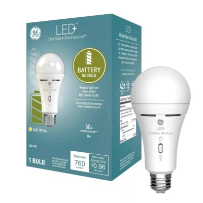 #ad GE LED Battery Backup Rechargeable Bulb A21 Soft White 60W E26 Medium Base NEW $15.74