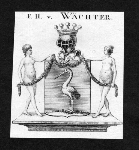 1820 - Wächter Waechter Wappen Adel coat of arms heraldry Heraldik Kupferstich - Bild 1 von 1