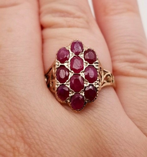 14ct Yellow Gold Oval Cut Ruby Cluster Ring 2.10ct Preloved Size L 1/2 Val $1700 - Picture 5 of 12