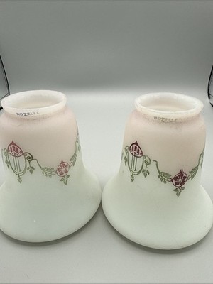 Art Nouveau Pink Bell Frosted Two Glass Lamp Shade Fitter Rozelle