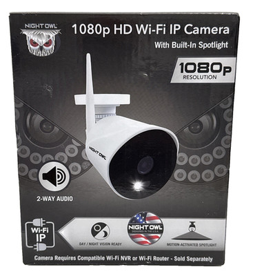 Night Owl WM-CAM-WNP2LBU 1080p HD Wi-Fi IP Built-In Spotlight Camera - White NEW