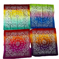 Lot of 4 Ombre Paisley Bandanas Classic Look Cotton 21  Gradient Fade Patterns