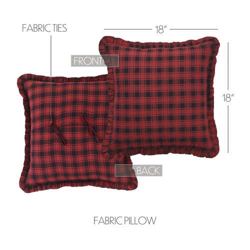 VHC Brands Rustic 18"x18" Plaid Pillow Red Cumberland Cotton Bedroom Decor - Picture 2 of 7