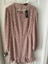 Lulus Blooming Darling Mini Dress Sz XL Pink Floral Ruffle Hem Wedding Guest NWT