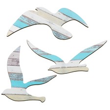 3PCS Wood Seagull Beach Wall Decor Wall Beach Art Decorations Wood Nautical -...