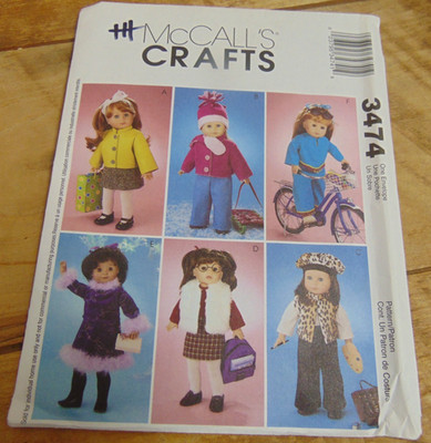 McCalls Pattern 18'' Doll Clothes Jacket Pants Top Skirt Vest Hat #3474 UC