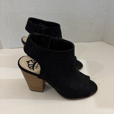 Fergalicious by Fergie Size 7.5M US Woven Suede Wedge High Heels Black Open Toe