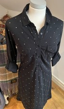 Designer White Company Organic Cotton Shirt Dress 14 black print Bnwt Rrp £89