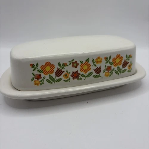 Vintage MCM McCoy 7013 USA Butter Dish Daisy Chain Flowers Ceramic
