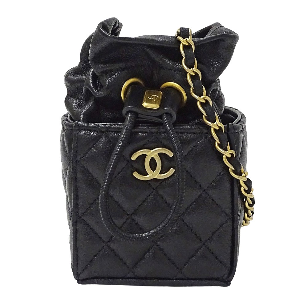 CHANEL Lambskin Black Shoulder Bag with Gold Chain Strap