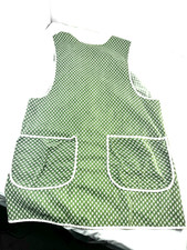 Vtg Full Cotton Green Floral Bib Apron Tie Ba...