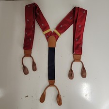 Red Suspenders Brown Leather Button Attachment W/ Juggling Clown Jester Circus