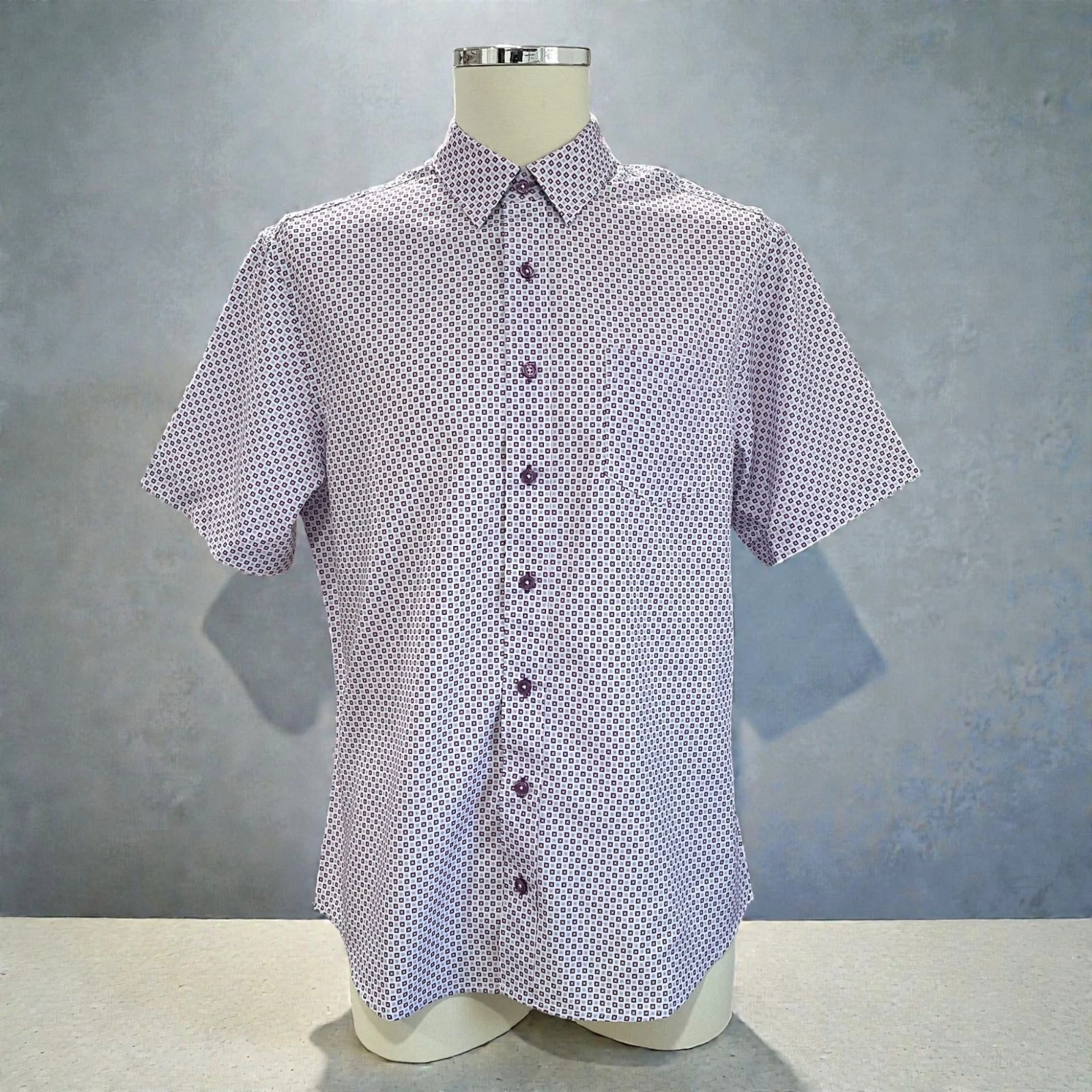 Nick Graham Mens Shirt Medium Purple Geometric Summer Travel Coastal Soft Touch