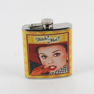 Unbranded Stainless Steel 7oz Hip Flask with Vintage Pin-Up Style Design