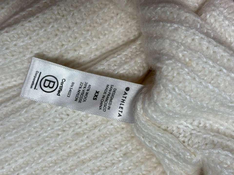 Athleta Shasta вязаный свитер женщин размер XXS Dove крем Hi низкий негабаритный v-образным вырезом - Изображение 4 из 4