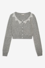 For Love and Lemons Arinah Gray Cardigan Sweater Size M Scalloped Lace Detail