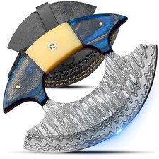 Custom Handmade Damascus Steel Ulu Knife - Alaskan Ulu Knife With Leather She...