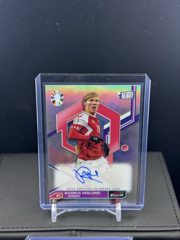 Rasmus Hojlund 2023 Finest UEFA Euro 2024 National Debut Auto Refractor Card