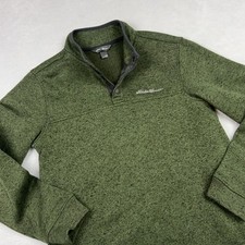 Eddie Bauer Pullover Sweater Men M Green Mock Neck Radiator Fleece Embroidered