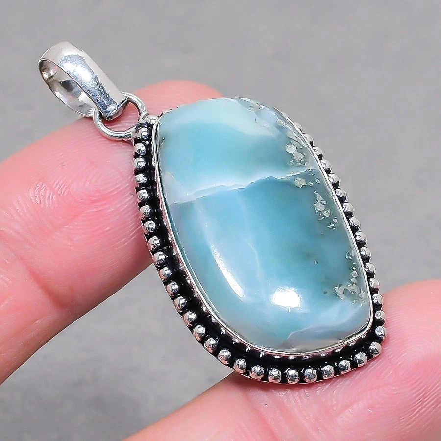 Ciondolo Larimar Blu Naturale In Argentato, Gioiello Artigianale All'Ingrosso (1 Pezzo)