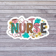 Nurse Sticker Vinyl Decal Colorful Medical Icons Stethoscope Scrubs Rx