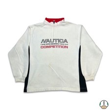 Vintage Nautica Competition Fleece Mens Large White 1/4 Zip Sweatshirt Jacket