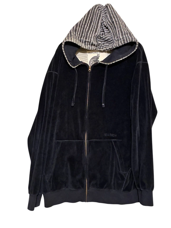 Vintage Volcom Kill Pixie Hoodie Jacket Men's XL Black Velour Striped Hood Y2K - Image 2 of 4