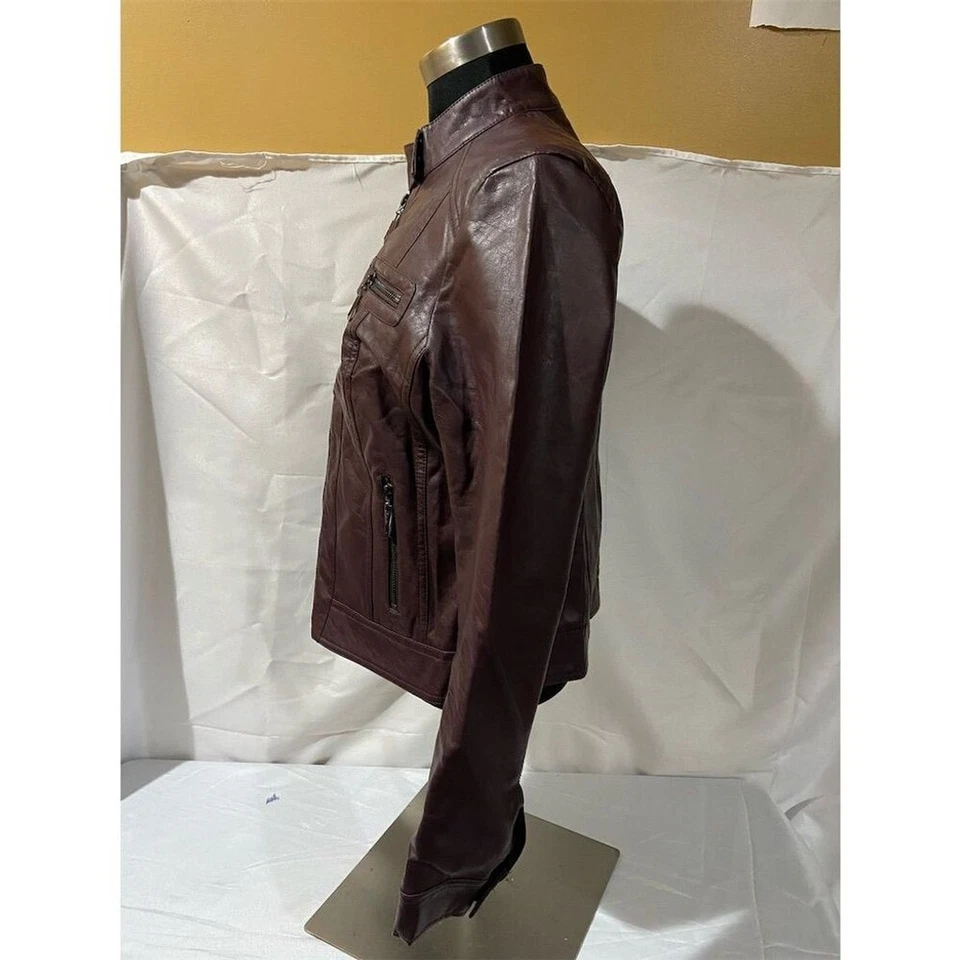 Chaqueta de moto para mujer Jou Jou marrón forrada de piel sintética talla M Foto 2 de 4