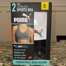 Puma Women's Convertible Seamless Sports Bra 2 Pack, Black/White, S