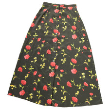 Vintage Ultimate Blues Floral Button A-Line Maxi Skirt Black Red Green 2 25x35