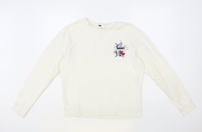 H&M Damen Pullover Sweatshirt elfenbeinfarben Baumwolle Größe M - No Bad Vibes