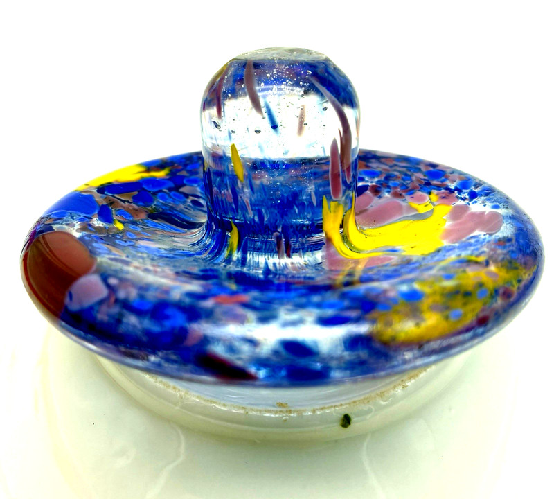 Murano Glass Mini Spinning Top Toy Hobby Blue Yellow