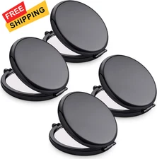 Compact Mirror for Purse, Metal Round Shell, Double-Sided 1X/2X Black 