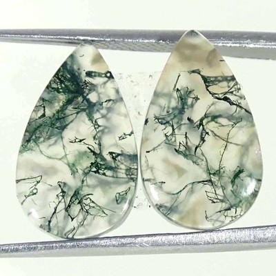 11,70 ct Natürlicher Moosachat Pear Cabochon Paar Lose Edelsteine 11x17x4 mm