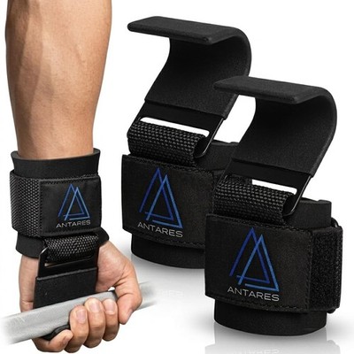 Antares Athletics Weightlifting Hooks with Wrist Straps, Black, Padded Liftin...