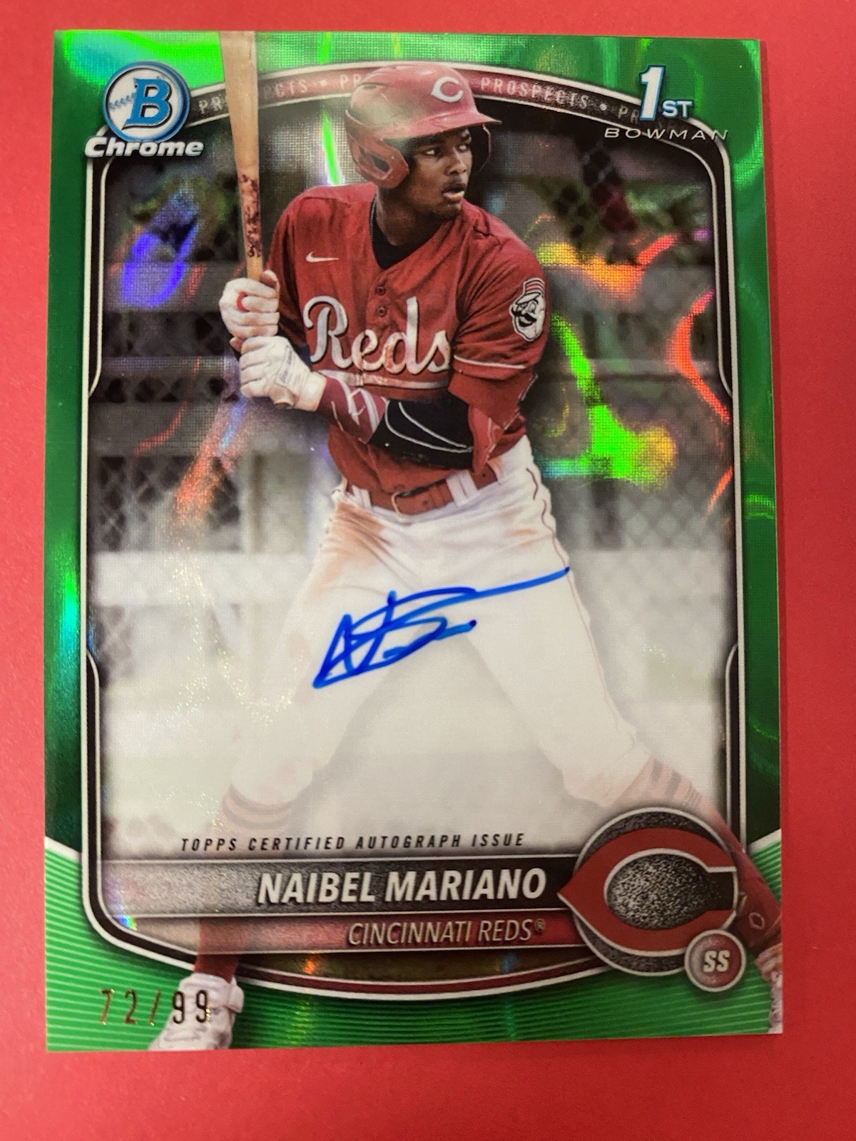 NAIBEL MARIANO 2025 BOWMAN CHROME 1ST GREEN LAVA REDS AUTO 72/99