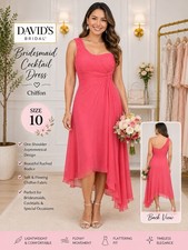 David&rsquo;s Bridal F15608 Guava Chiffon One Shoulder Bridesmaid Dress Size 10 NWT