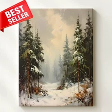 Wall Art Winter Forest Misty Snow Pine Landscape Stillness Standing Still Canvas