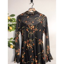 Unbranded Viral Black Sheer Floral Dress Sz M
