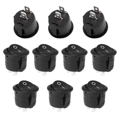 10Pcs Snap-in Round Rocker Switch SPST Mini Toggle Switch 2 Pin 2 Position Bl...