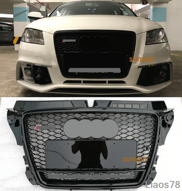 For AUDI A3 S3 Gloss Black RS3 Style Front Bumper Grille Grill QUATTRO