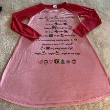 Childrens Place Girls Red Pink Emojis Holiday Long Sleeve Nightgown 7-8
