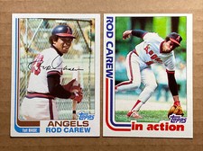 Rod Carew 1982 Topps Baseball Cards(2):Base & In Action. Angels