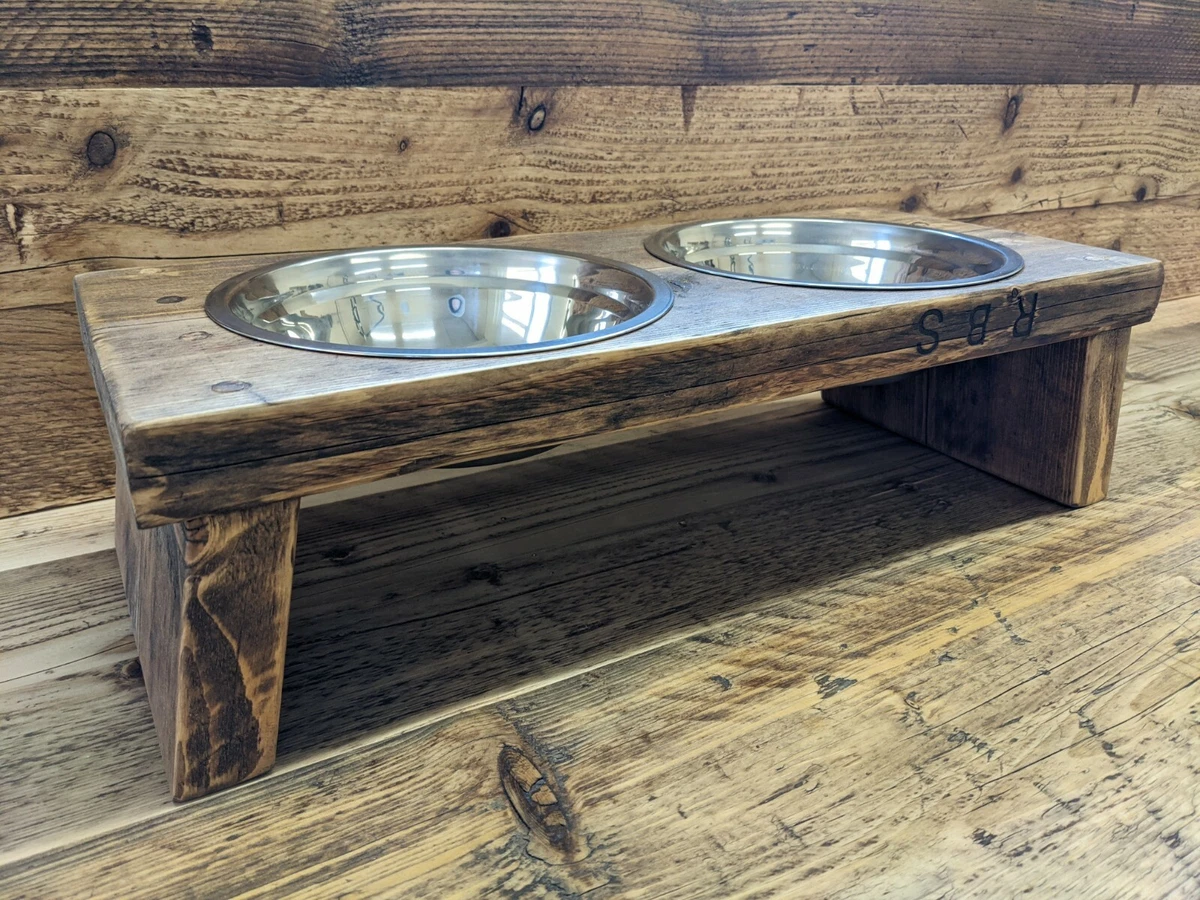 Reclaimed pallet raised dog bowl stand pet feeding station 3 Bowls