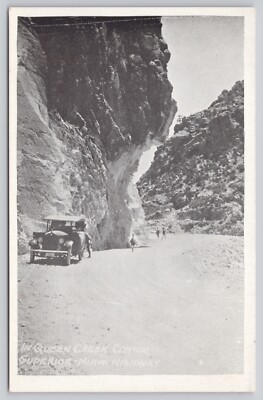 Superior Miami Highway Arizona In Queen Creek Canyon, Old Car c1910s Postcard