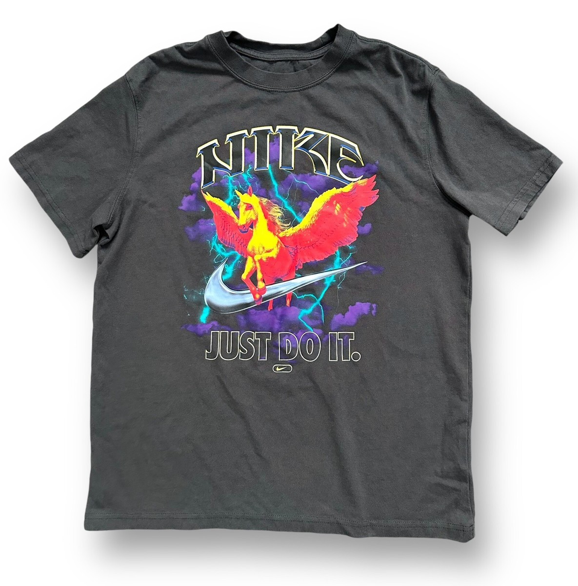 Nike Sportswear Logo Tee Shirt Gray Pegasus YXL Youth Size
