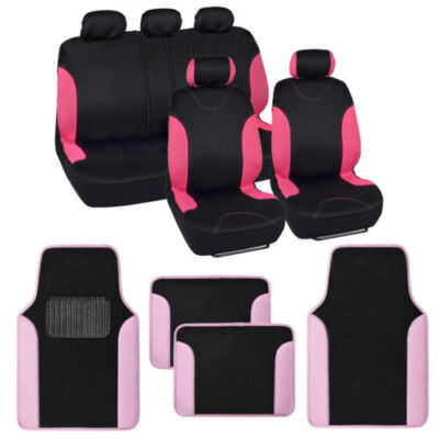 BDK Pink Car Seat Covers with Matching Carpet Floor Mats for Cars