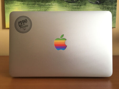 3x Apple Old Retro Rainbow Glowing Logo Sticker Macbook 11"13"15" - Perfect Fit - Picture 1 of 3