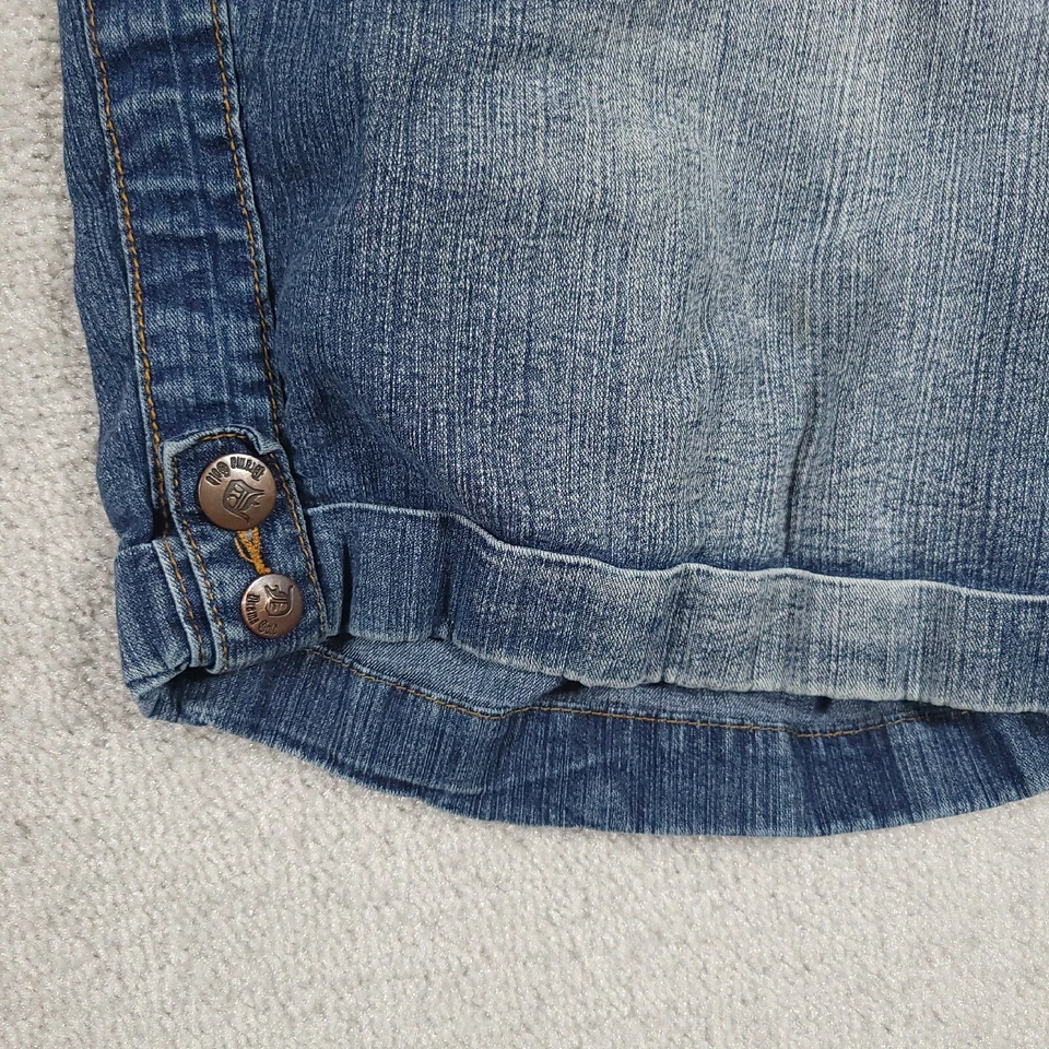 Pantalones Cortos de Jean Drama Dorado Para Mujer 16 Bolsillos Denim Botones Pierna Enrollada 7" Elásticos Foto 4 de 4