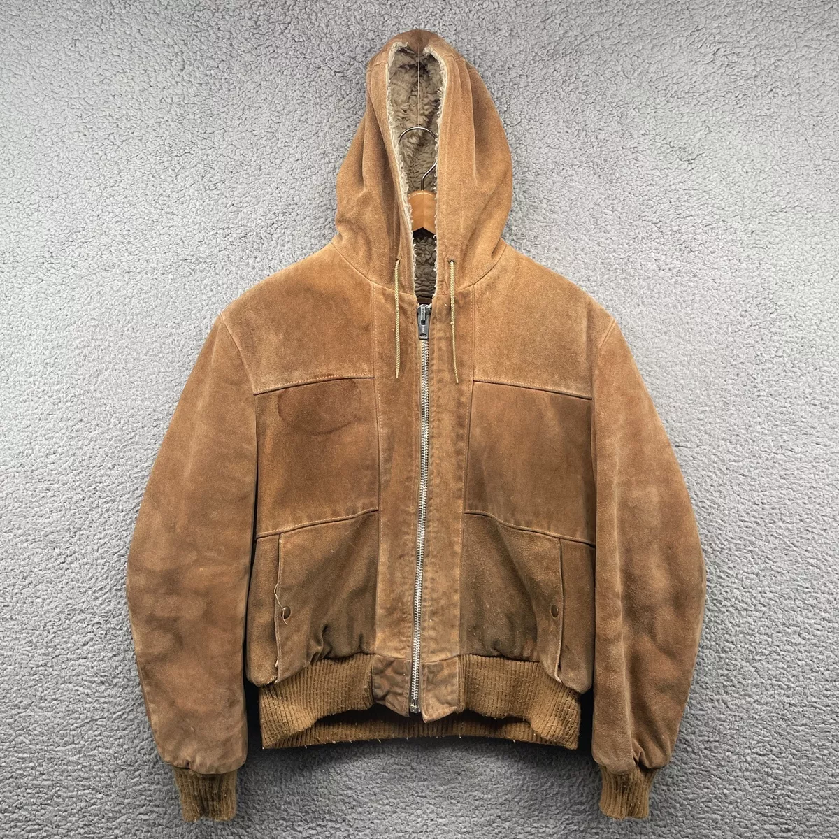 Vintage Genuine Cowhide Split Jacket Mens Medium Brown Tan Sherpa